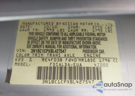 2011 Nissan Versa 1.8S из США, поврежденный, VIN 3N1BC1CPXBL427547